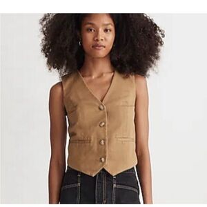 Madewell Button Front Vest Chino Women Size M Cotton Khaki Camel